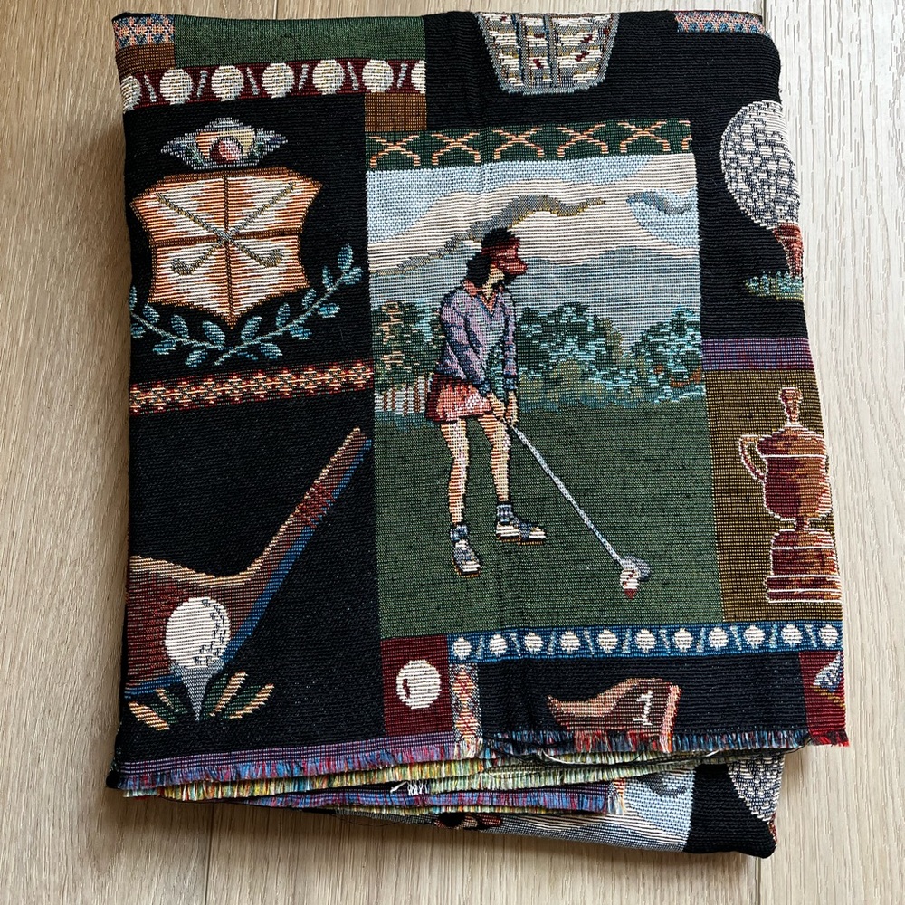 Vintage Tapestry Fabric Golf Print Fabric Piece Sewing Quilting Crafts 55x35